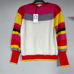 NWT THML Bright Multi-colored Long Sleeved Y2K Soft Wool Blend Sweater, S  / M
